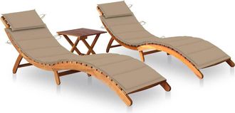 vidaXL Tumbonas 2 Unidades Con Mesa Y Cojines Madera Maciza De Acacia Vidaxl