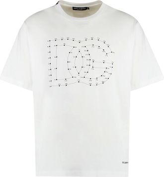 Dolce & Gabbana Tops, Heren, Wit, S, Katoen, Cotton Crew-Neck T-Shirt