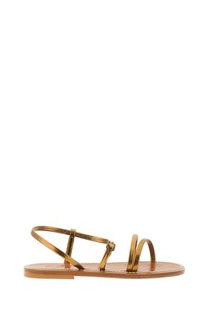 K.Jacques Flat Leather Sandals with Slim Straps and Rubber-Coated Heel