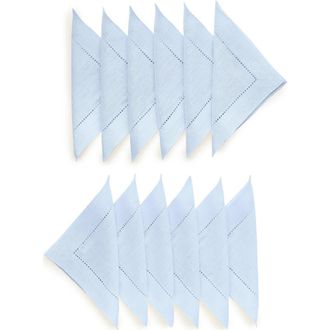 Solino Home Linen Cocktail Napkins Set of 12, 6 x 6 - Classic Hemstitch in Sky Blue at Nordstrom