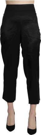 Bencivenga Elegante cropped broek met hoge taille - Dames - Vrijetijds broeken - Zwart - L - Katoen - Broeken