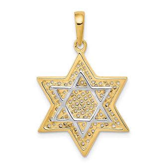 Diamond2Deal 14k Yellow Gold Rhodium Solid Mesh Star Of David Charm