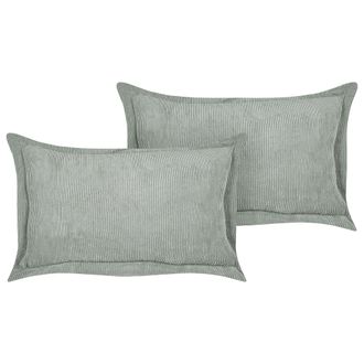 Beliani Conjunto De 2 Cojines De Pana Verde Claro 47 X 27 Cm Sala De Estar Zinnia
