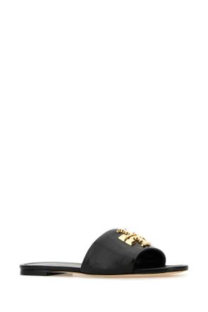 Tory Burch Womens Black Nappa Leather Eleanor Slippers Perfectblack-Gold Perfectblack/gold Flat Shoes