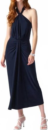 Joseph Ribkoff Halter Sleeveless Midi Dress In Midnight Blue