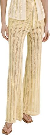 Mango Open Knit Wide Leg Pants in Pastel Yellow at Nordstrom, Size Medium