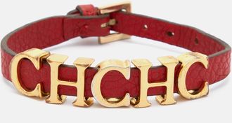 Carolina Herrera Red Leather Logo Wrap Bracelet