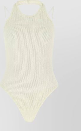 Andreadamo viscose blend halterneck bodysuit with mesh fabric
