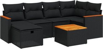 vidaXL Set De Comedor De Jard&iacute;n 7 Pzas Y Cojines Rat&aacute;n Sint&eacute;tico Negro Vidaxl