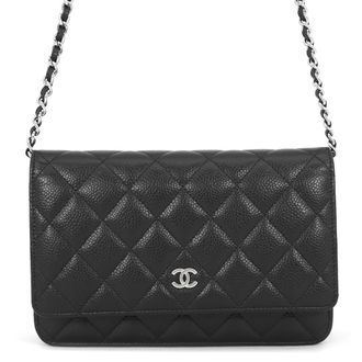Chanel Black Grained Calfskin Chain/Shoulder Wallet (Pre-Owned)