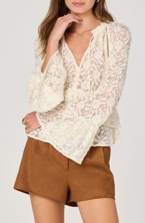 ASTR the Label Tiered Bell Sleeve Lace Top in Buttercream at Nordstrom Rack, Size Small