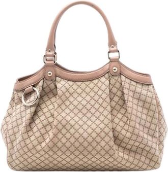 Gucci Pre-owned Handbags, female, Beige, Size: ONE SIZE Pre-owned Sukey Canvas Bag