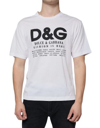 Dolce & Gabbana Mens Dg Fashion Is Here Tshirt - White Cotton - Size EU 46 (Mens)