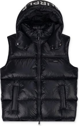 Purple Jet Black Nylon Snap Off Hood Puffer Vest