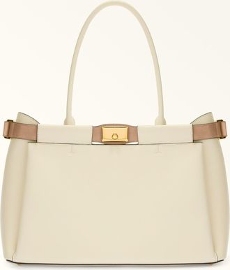 Furla Iris Borsa Shopping Xl Avorio Bianco Pelle Di Vitello Torino + Vacchetta Donna