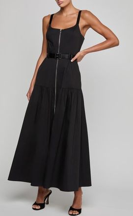 L'agence Rima Belted Front Zip Midi Dress in Black at Nordstrom, Size 14