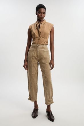 Karen Millen Womens Denim Utility Cuff Hem Trouser - Beige Cotton - Size 10 UK