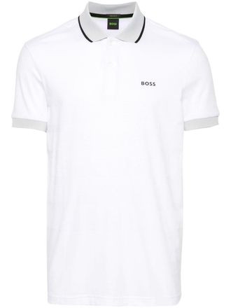 BOSS striped cotton polo shirt - White