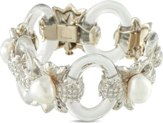 David Webb 18K white gold rock crystal pearl bracelet - Zilver
