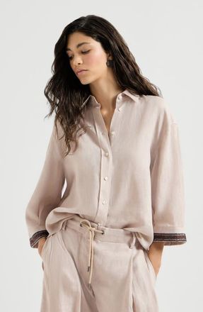 Brunello Cucinelli Linen shirt with dazzling cuffs in Yuta at Nordstrom, Size Xx-Small