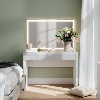 Vicco Tocador Annabelle, Blanco Alto Brillo/blanco, 110 Cm Con Espejo Led