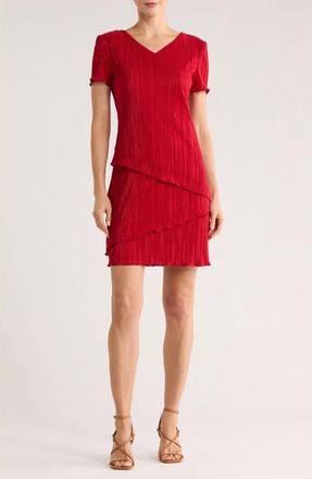 Connected Pliss&eacute; Tiered Dress in Crimson at Nordstrom Rack, Size 12