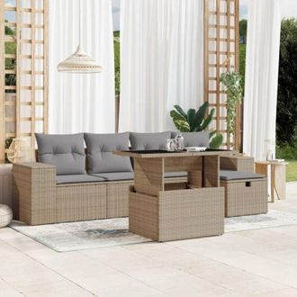 vidaXL Vidaxl - Juego De Sof&aacute;s Jard&iacute;n Con Cojines 6 Pzas Rat&aacute;n Sint&eacute;tico Beige