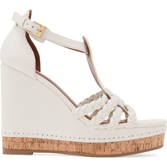 Reiss Frances Braided Wedge Ankle Strap Sandal in White at Nordstrom, Size 10.5Us