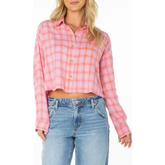 Roxy Rockford Plaid Crop Button-Up Shirt in Camellia at Nordstrom, Size X-Small