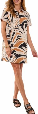 Tribal Short Sleeve 1/2 Button Placket Dress In Canvas