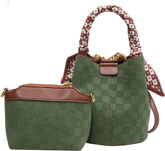 Generic Plaid Bucket Crossbody Bags for Women Fashion Retro Hobo Purse and Handbags Casual Satchel with Clutches