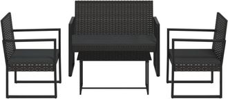 vidaXL Juego De Jard&iacute;n Con Cojines 4 Piezas Rat&aacute;n Sint&eacute;tico Negro Vidaxl