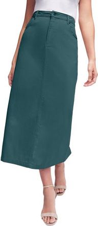 Jessica London Classic Cotton Denim Midi Skirt in Mystic Pine at Nordstrom, Size 16
