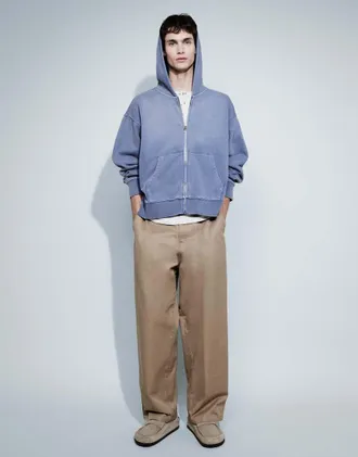 Weekday coordinato vestibilit&agrave; squadrata felpa con cappuccio e zip in blu slavato