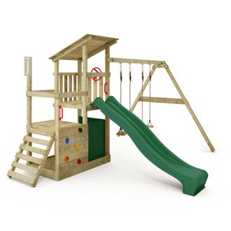 Fatmoose Parque Infantil De Madera Fatmoose Fruityforest Fun Con Columpio Y Tobogan En Verde
