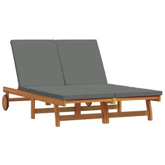 Berkfield Home Double Sun Lounger with Wheels & Cushion - Solid Acacia Wood in Brown