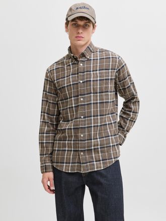Jack & Jones Langarmhemd JACK & JONES JJECLASSIC FLANNEL CHECK SHIRT LS SN, Herren, Gr. XS, N-Gr, braun (otter), Web, Obermaterial: 100% Baumwolle, kariert, regula