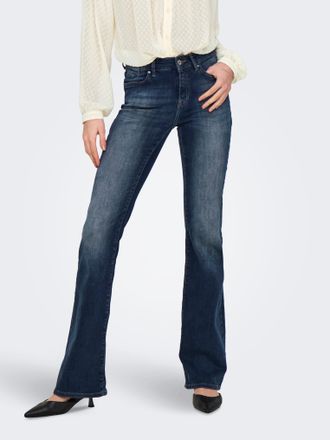 Only Bootcut-Jeans ONLY ONLBLUSH ICON COIN MID FL DNM CRO300NOOS, Damen, Gr. XL (42), L&auml;nge 32, blau (blau schwarz denim), Denim/Jeans, Obermaterial: 92% B