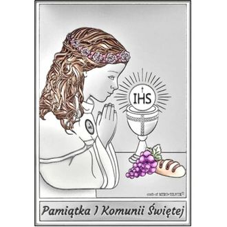 OEM Cuadro En Plata Para Primera Comuni&oacute;n De Ni&ntilde;a, Colorido, Con Grabado 6795-ac 9 X 13 Cm