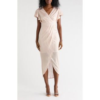 Julia Jordan Ruffle Sleeve Tulip Maxi Dress in Gold Blush at Nordstrom Rack, Size 14