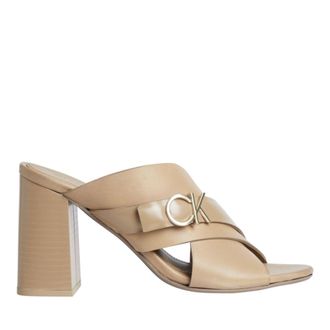 Calvin Klein X Slide Beige Block Heel Leather Sandals