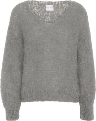 Americandreams Milana LS Mohair Knit - Dames - V-hals truien - Grijs - XL - Wol - Truien & Vesten
