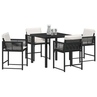 Berkfield Home Modern 5 Piece Garden Dining Set with Cushions Black Poly Rattan