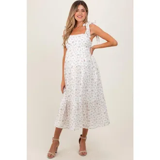 Pinkblush Floral Shoulder Tie Midi Dress in Yellow at Nordstrom, Size Medium