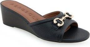 Aerosoles Wava Wedge Slide Sandal in Black Pebbled Faux Leather at Nordstrom Rack, Size 9.5