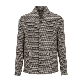 Emporio Armani Unlined Virgin Wool Blazer in Knit-Look Geometric Tweed - Heren - Truien - Veelkleurig - Maat: L Tweed