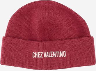 Valentino Garavani Mens Cotton And Wool Beanie With Logo Red Hat