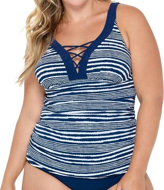 Christina Swimwear Lace V-Neck Tankini Top - Plus Size In Chr Navy