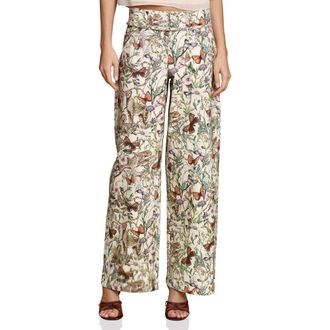Avec Les Filles Belted Wide Leg Stretch Denim Pants in Ecru Cheetah Scarf at Nordstrom, Size 25