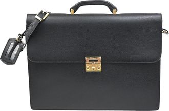Ferragamo Revival Briefcase Leather Black Leather Briefcase Bag (Pre-Owned)